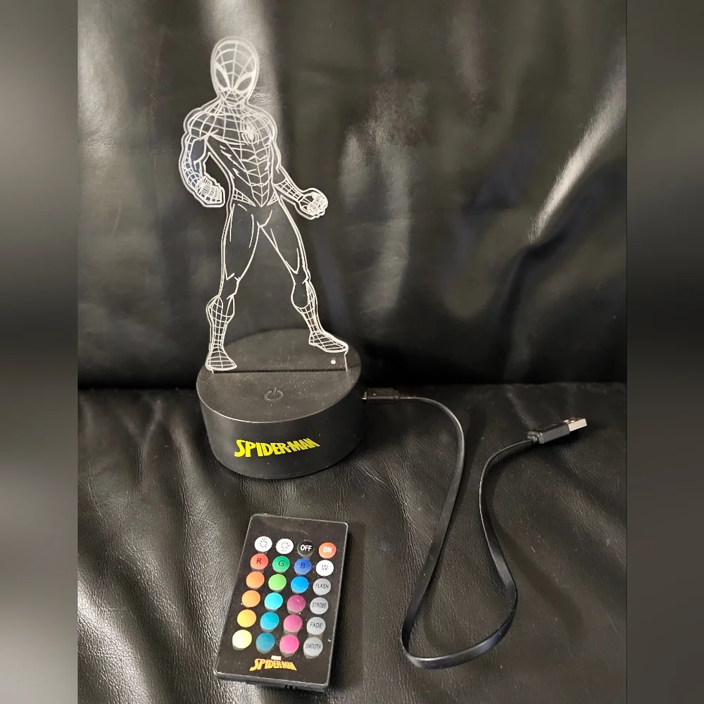 Spider-Man LED Acrylic Night Light 16 Colors Remote Controlled EUC
